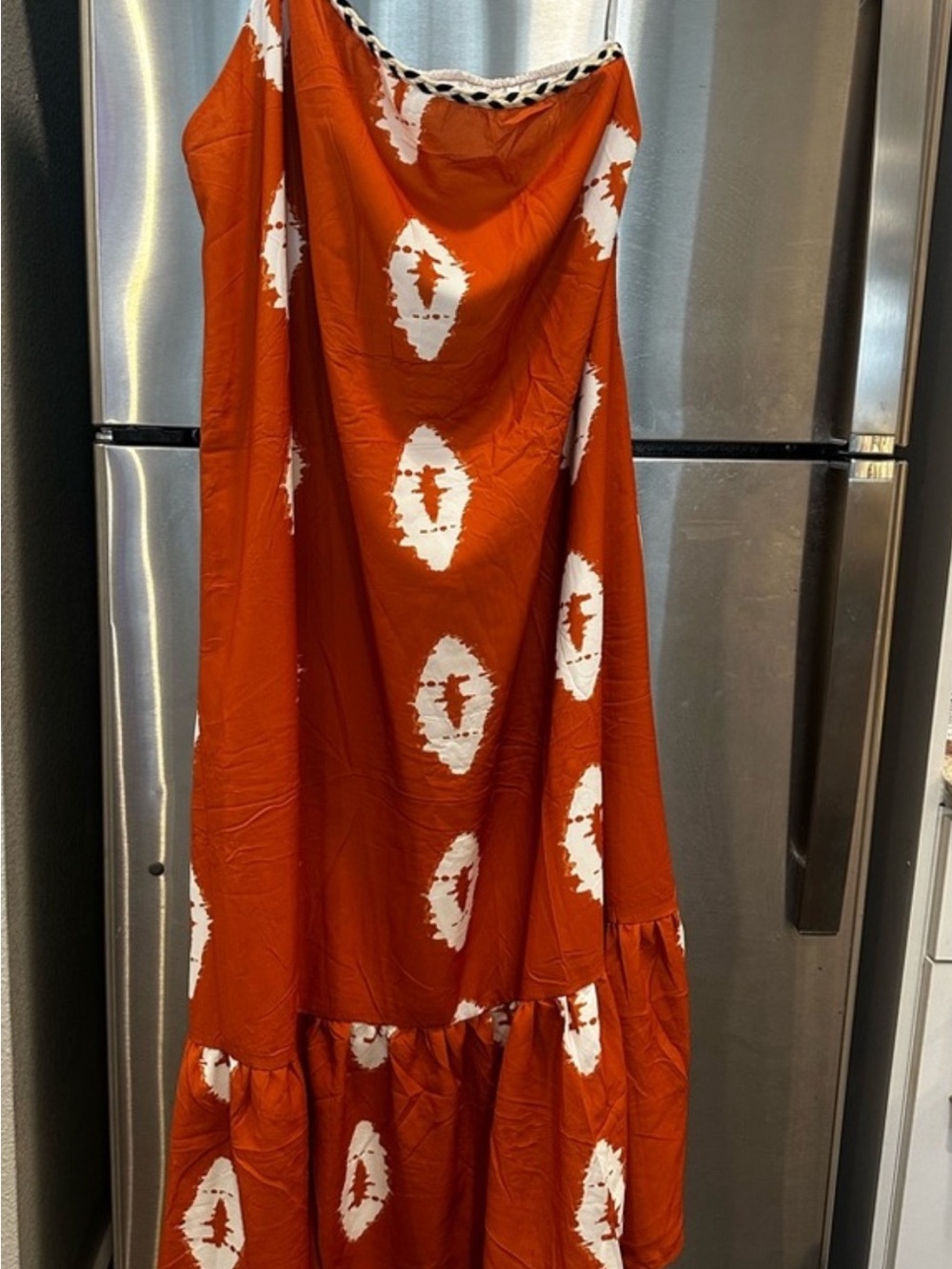 Rusty Orange and White Print Maxi Dress